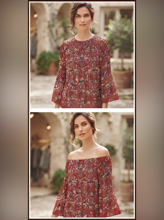 Max Studio Tops - Max Studio Red Floral Smocked Off-the-Shoulder Blouse